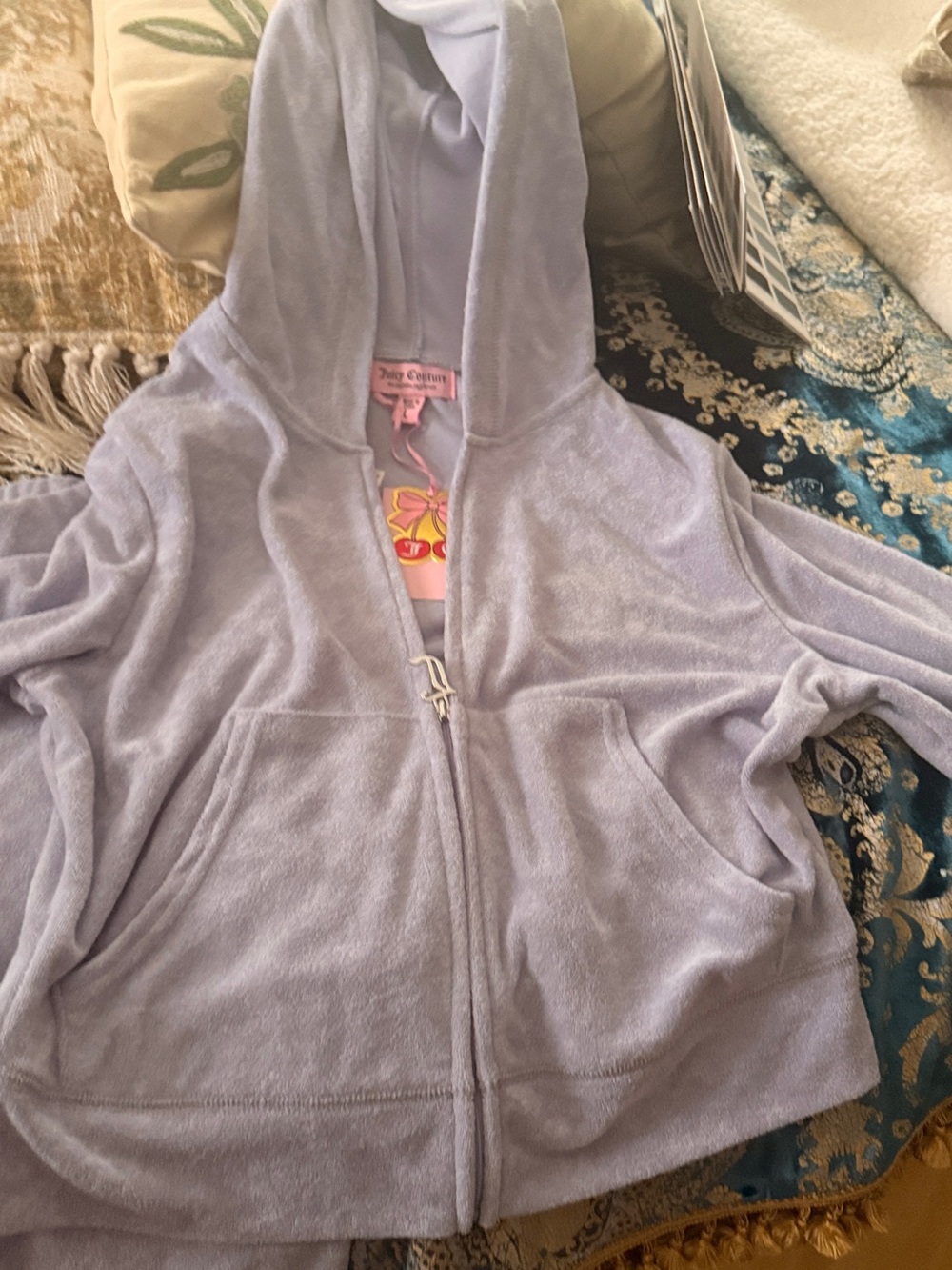 Juicy Couture Women’s Light Lavender Hooded Zip Jacket and pants set Terry cloth